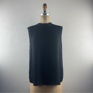 Vince l M Black Lightweight Semi-Sheer Silk Chiffon Keyhole Back Knit Trim Tank